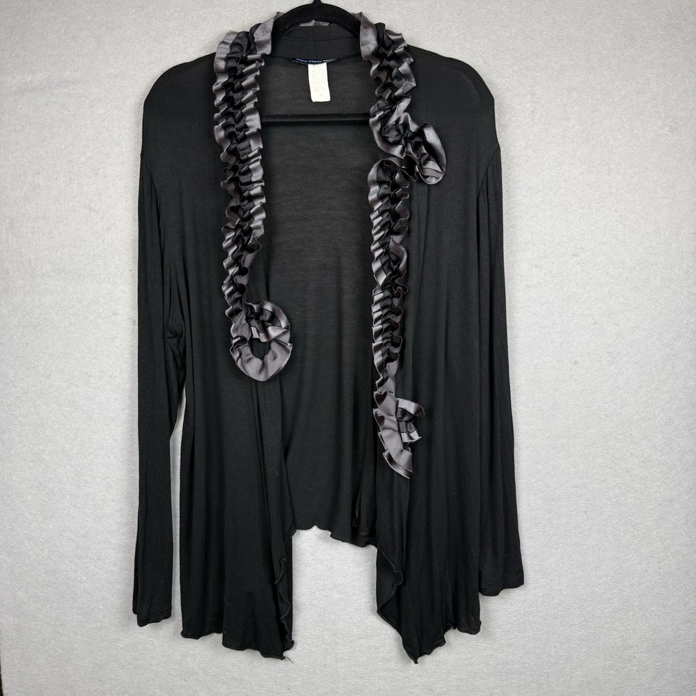 Vtg St. Tropez West Womens Knit Open Cardigan Sz XL Ruffles‎ Black Whimsygoth